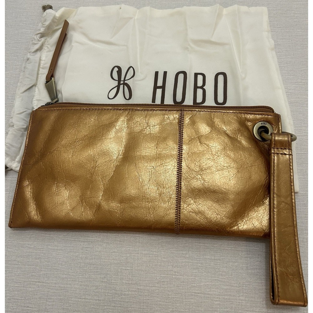 Hobo Vida Leather Wristlet Clutch Purse Money Bag Cedar Dust Bag